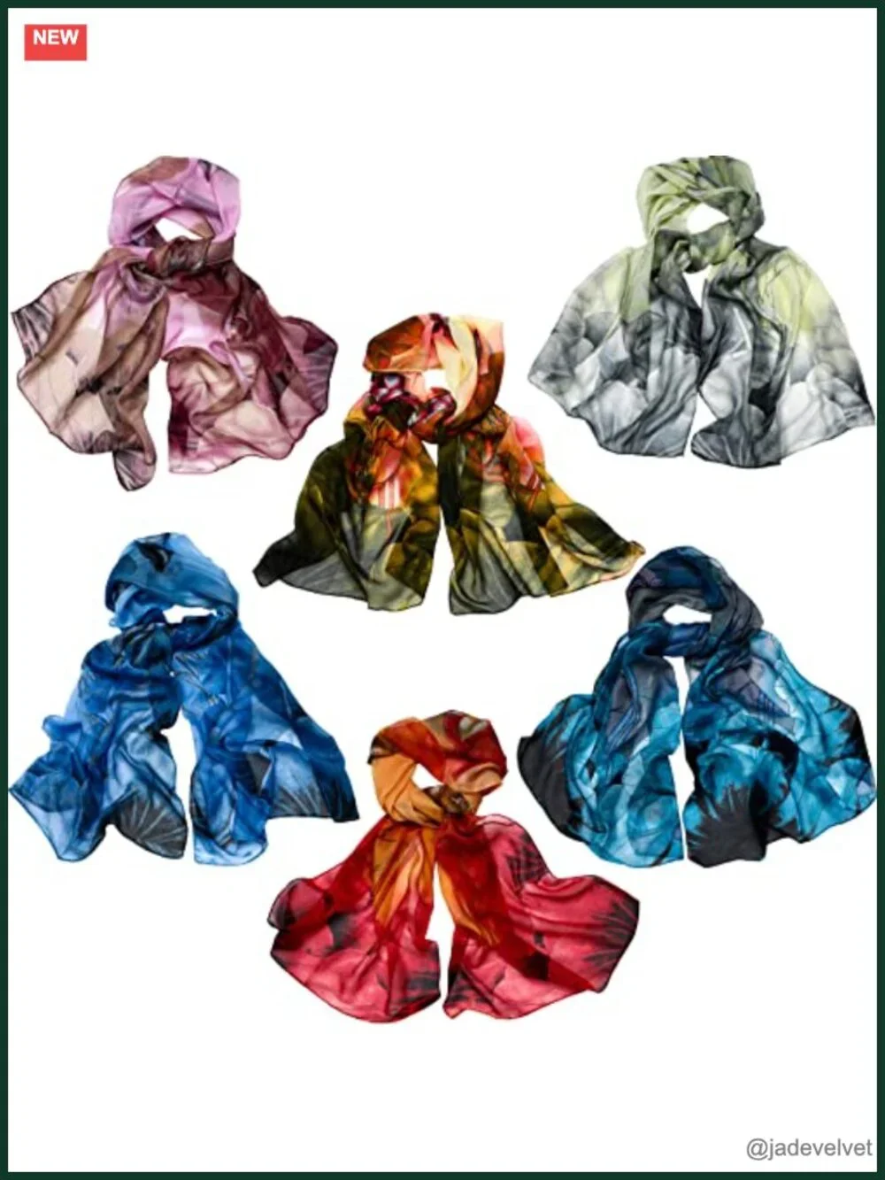 6 Pack Lightweight Georgette Scarves Lotus Print Long Thin Shawl Dressy